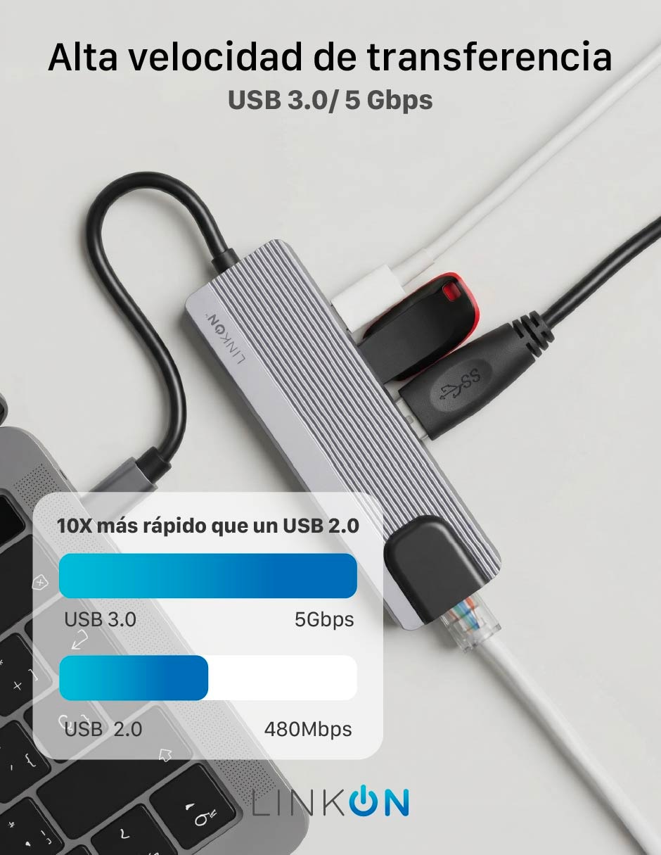 Hub Linkon USB 5 en 1 de 5 contactos
