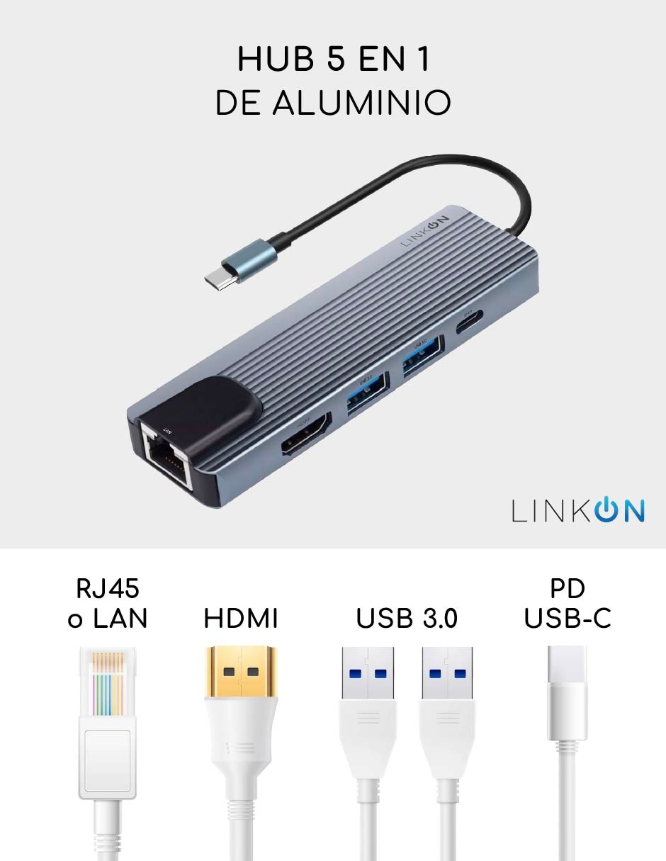 Hub Linkon USB 5 en 1 de 5 contactos