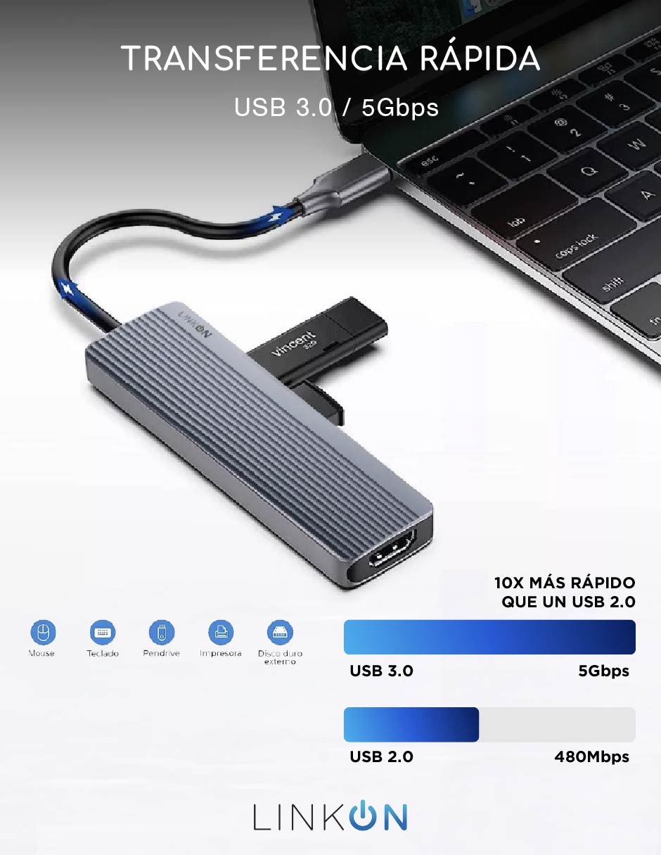 Hub USB 6 en 1 de 6 contactos