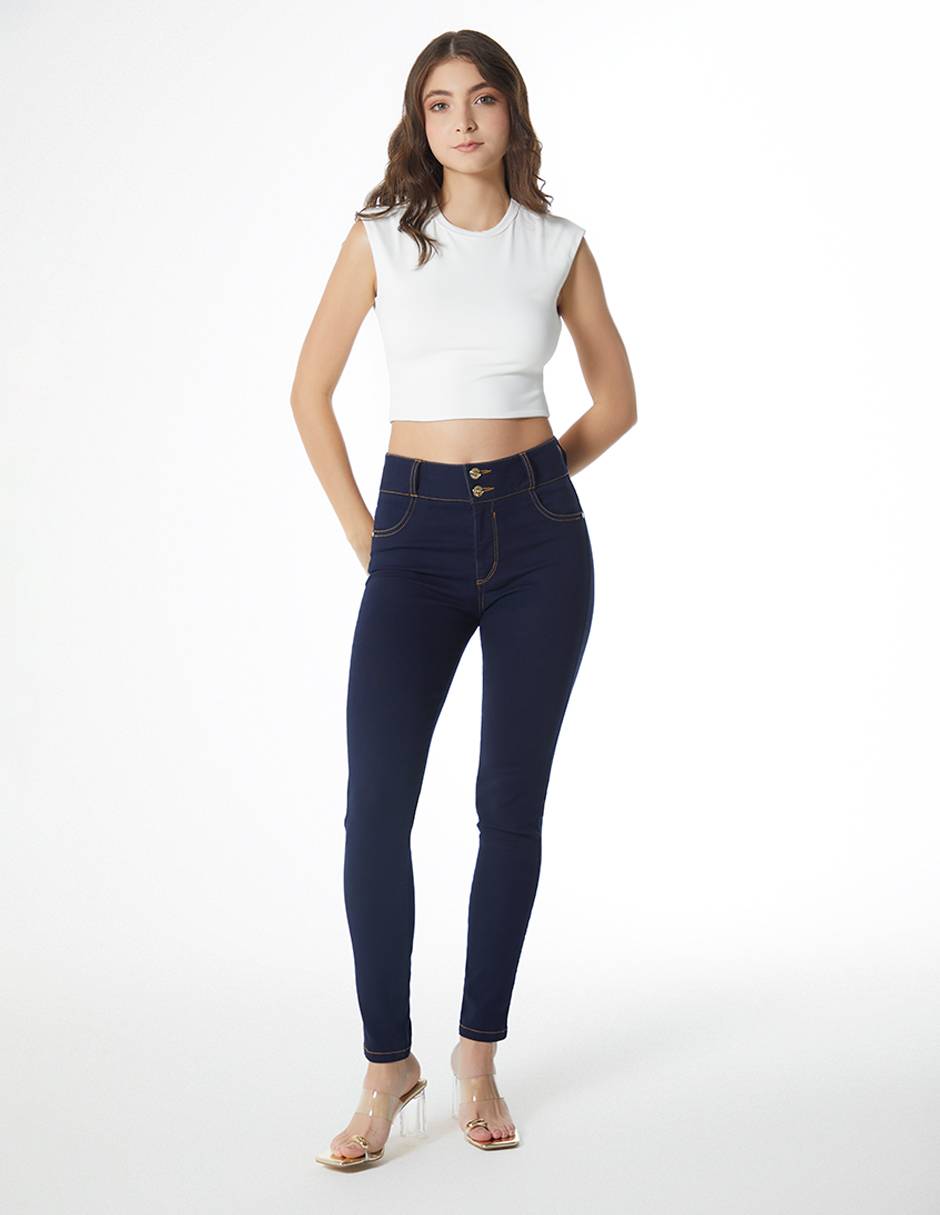Jeans skinny Básico a la cintura para mujer 2