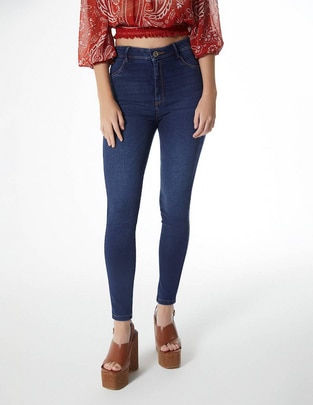 Jeans slim Básico corte a la cintura para mujer Jeans slim Básico corte a la cintura para mujer