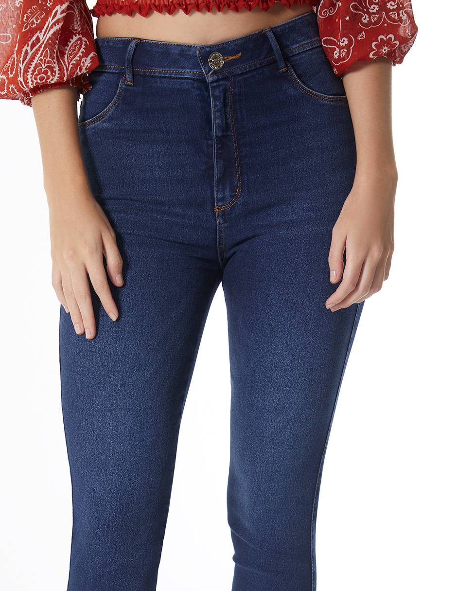 Jeans slim Básico corte a la cintura para mujer 3