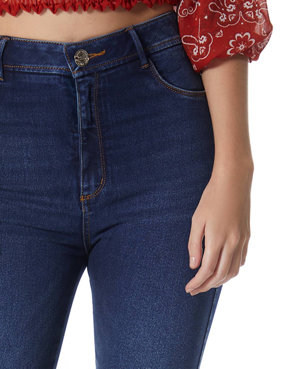 Jeans slim Básico corte a la cintura para mujer 5