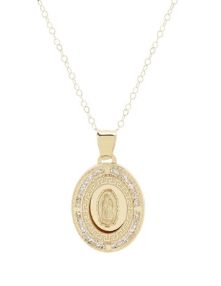 Collar Virgen de Guadalupe de ovalado de oro 14 K