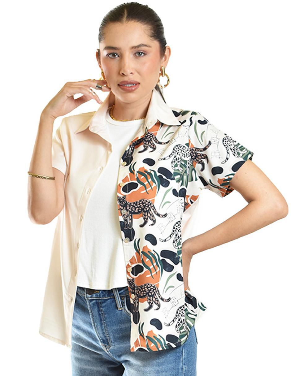Blusa camisera manga corta para mujer 7