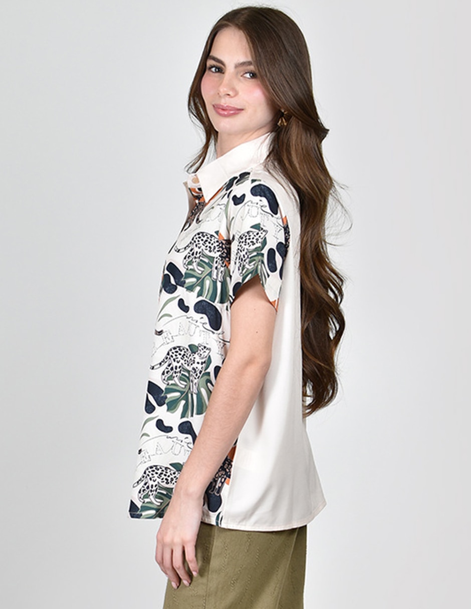 Blusa camisera roman fashion manga corta para mujer