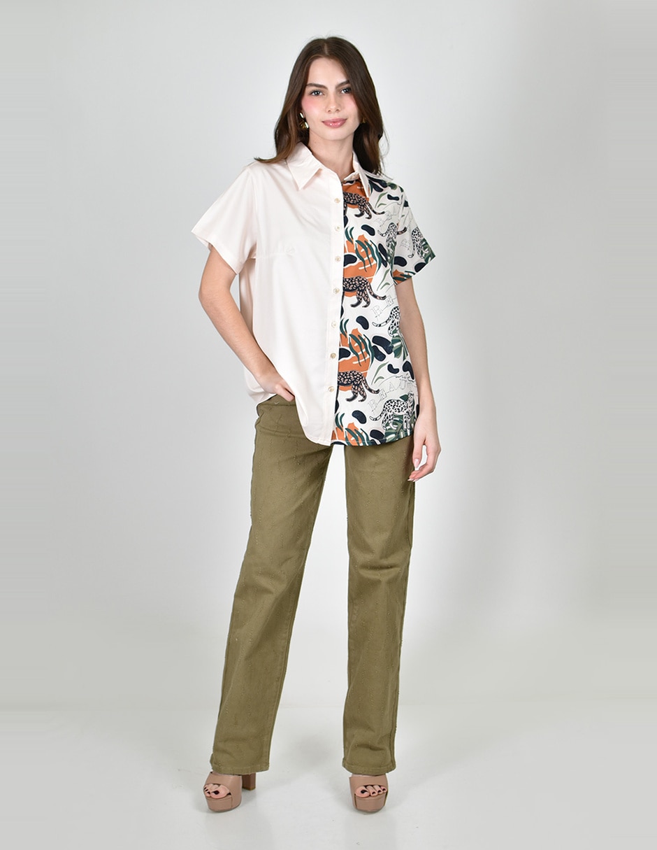 Blusa camisera roman fashion manga corta para mujer
