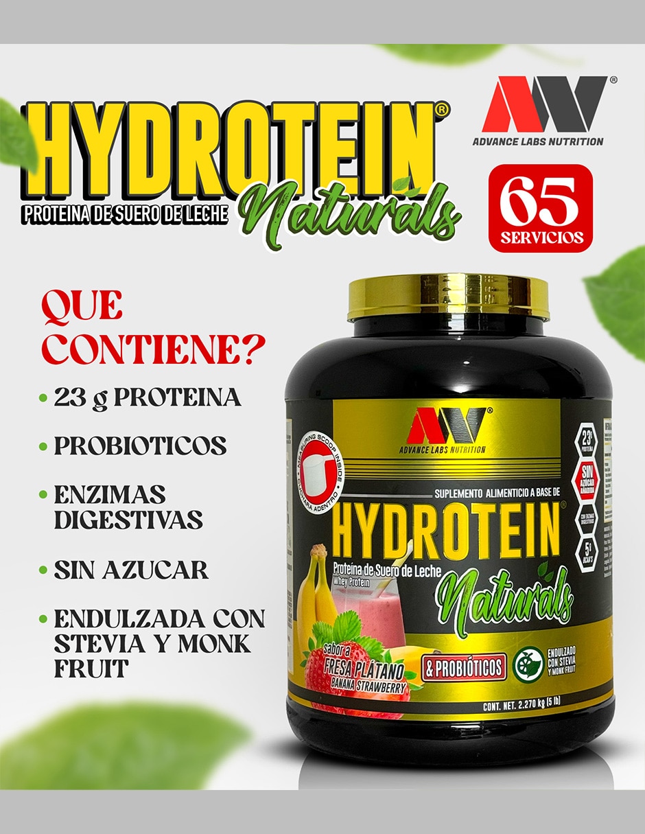 Hydrotein naturals advance nutrition con proteína de suero de leche sabor café de 2.2 kg