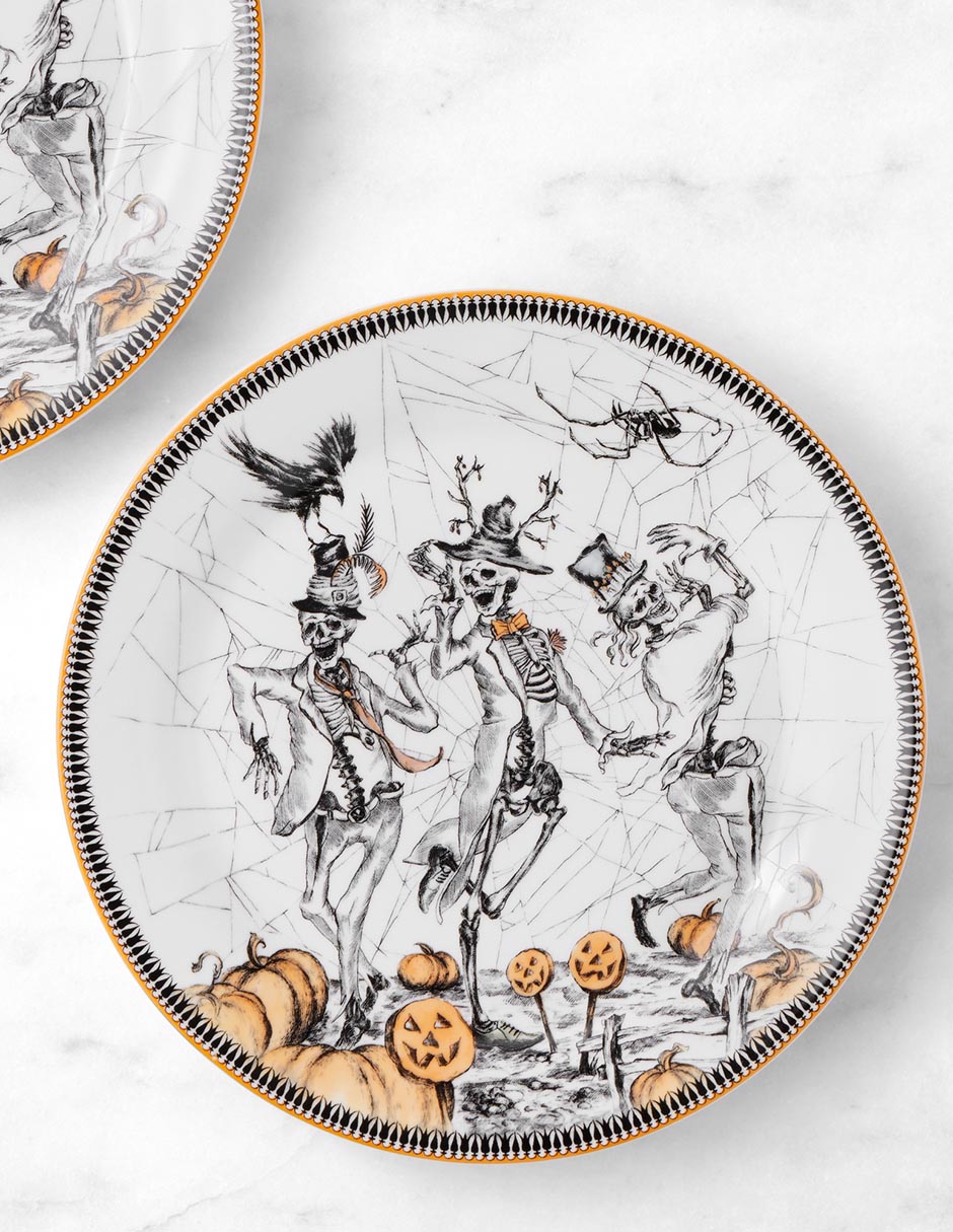 Set platos ensalada halloween Haunted Hosts de porcelana 4 piezas