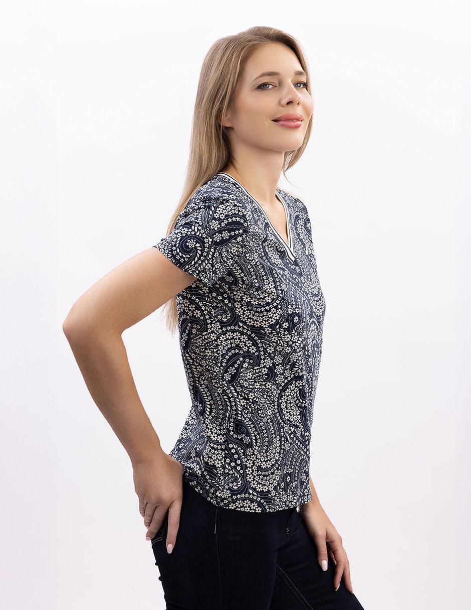 Playera manga corta Nautica cuello v para mujer