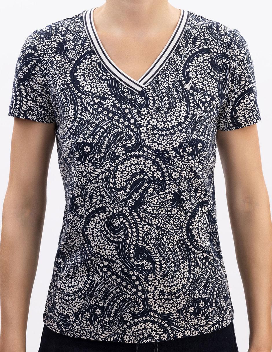 Playera manga corta Nautica cuello v para mujer