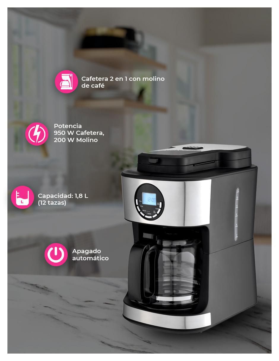 CAFETERA CON MOLINO C, 1.8 L, PLATEADO 3
