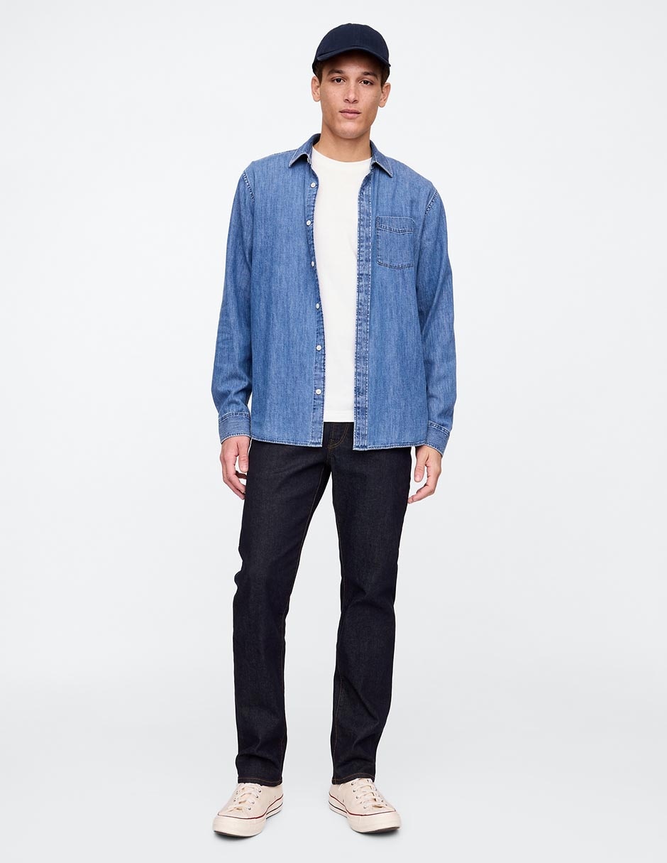 Jeans straight lavado obscuro para hombre 7