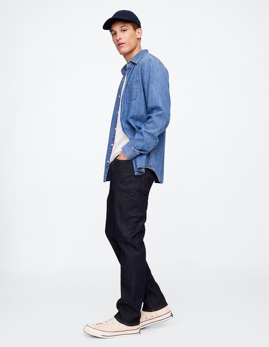 Jeans straight lavado obscuro para hombre 8
