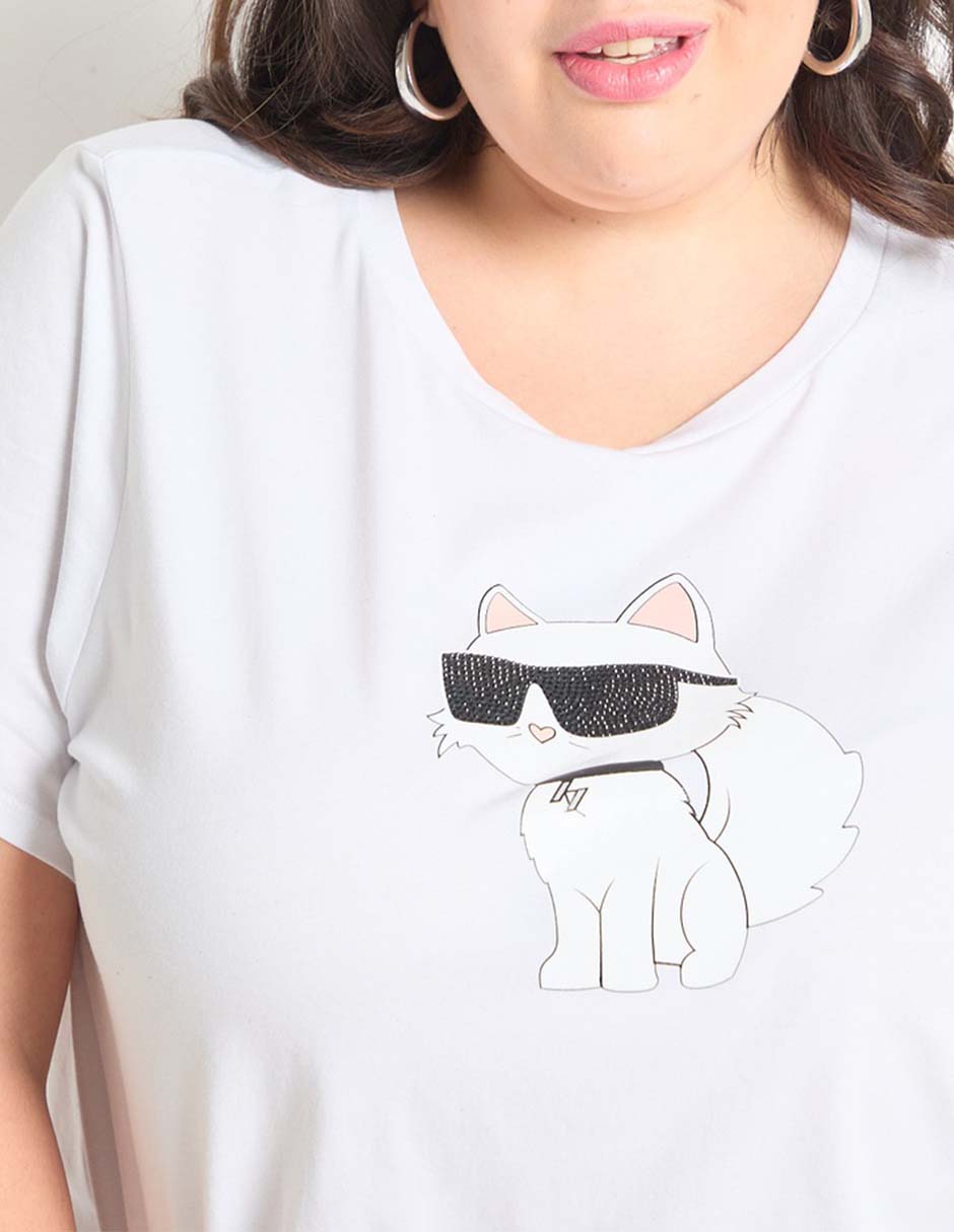 Playera manga corta Karl Lagerfeld Paris cuello redondo para mujer 4