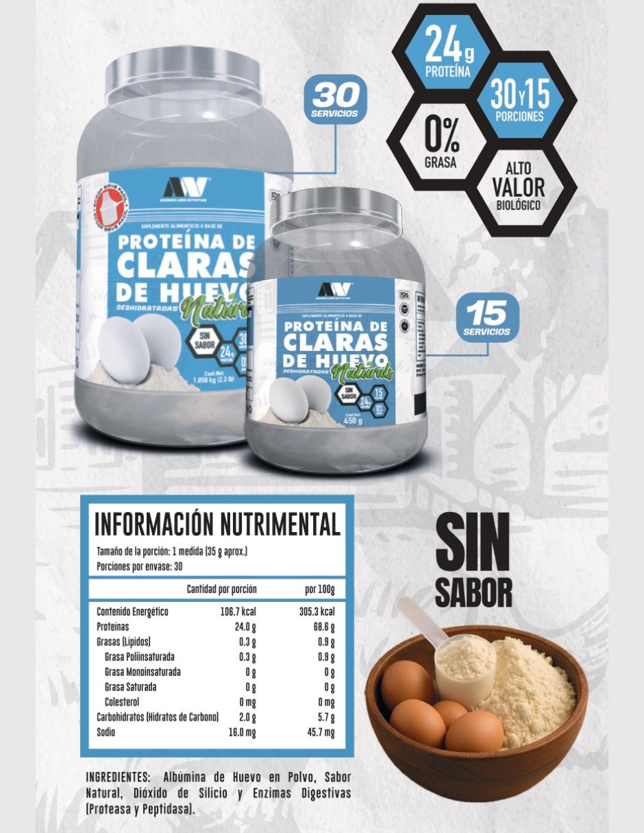 Proteína de claras de huevo deshidratadas Naturals Advance Nutrition de 900 g
