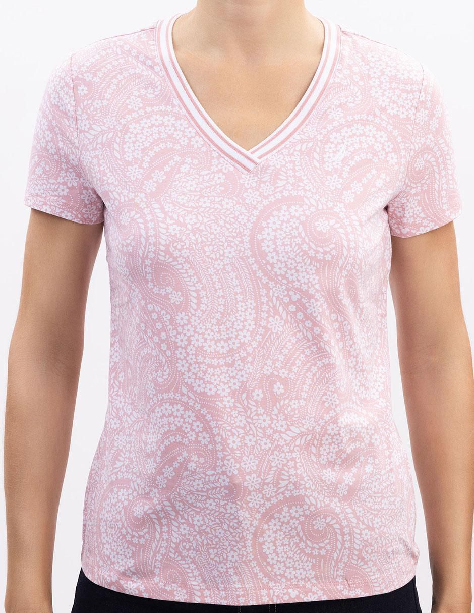 Playera manga corta Nautica cuello v para mujer