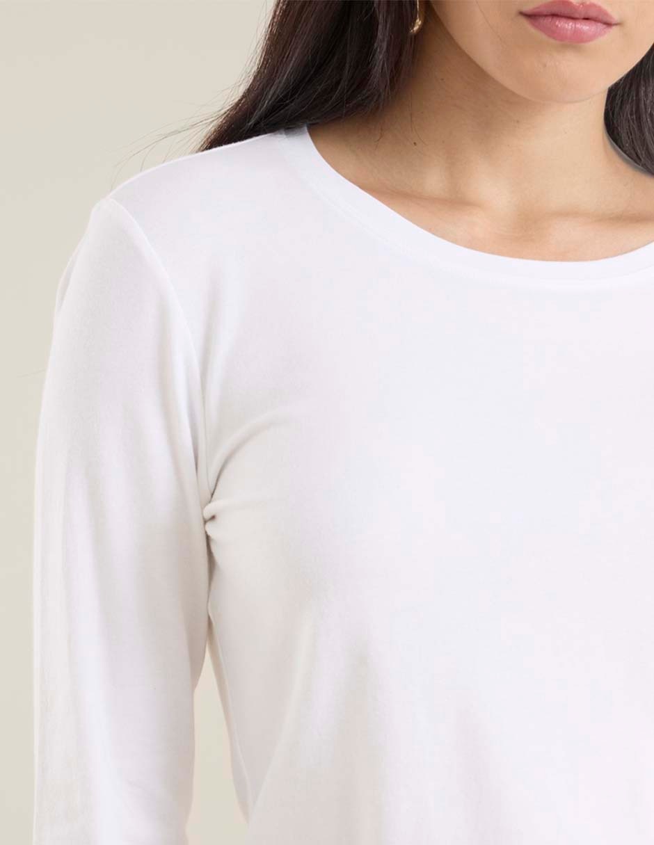 Playera manga larga cuello redondo para mujer