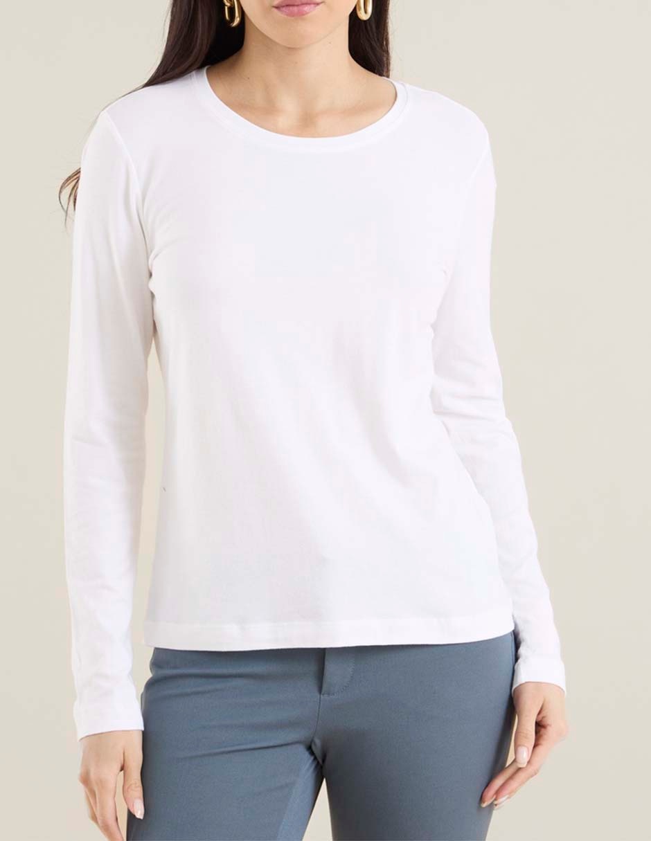 Playera manga larga cuello redondo para mujer