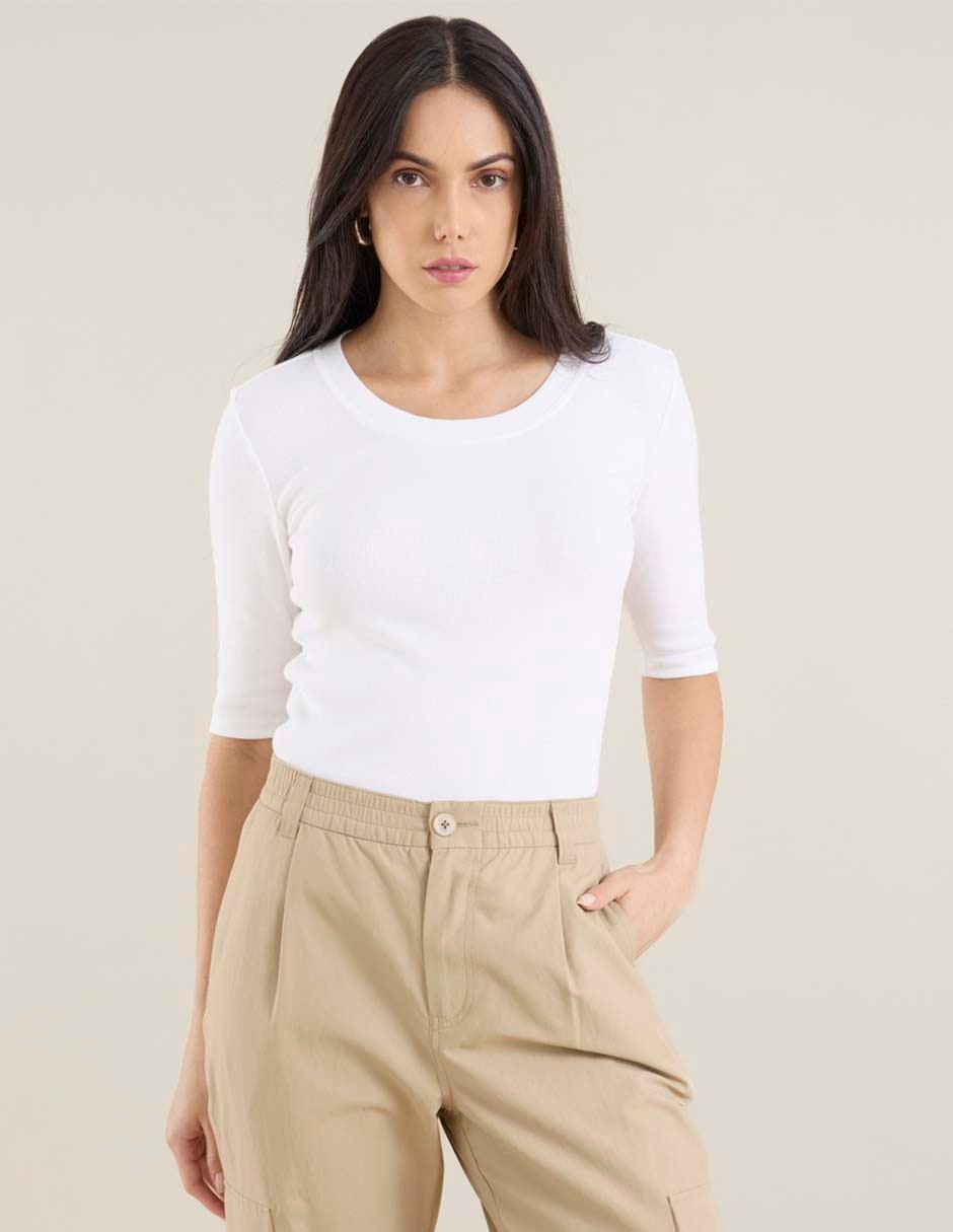 Playera manga al codo cuello redondo para mujer Playera manga al codo cuello redondo para mujer