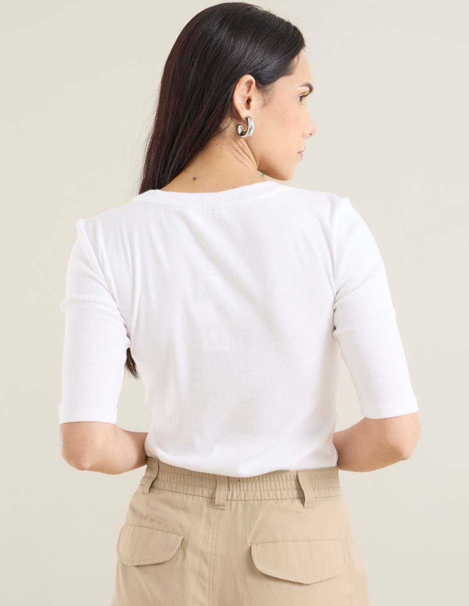 Playera manga al codo cuello redondo para mujer 2