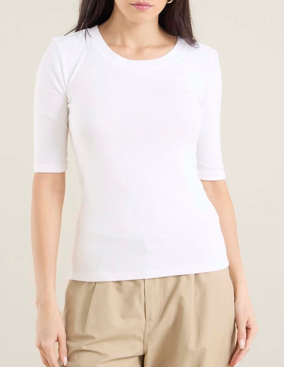 Playera manga al codo cuello redondo para mujer 5