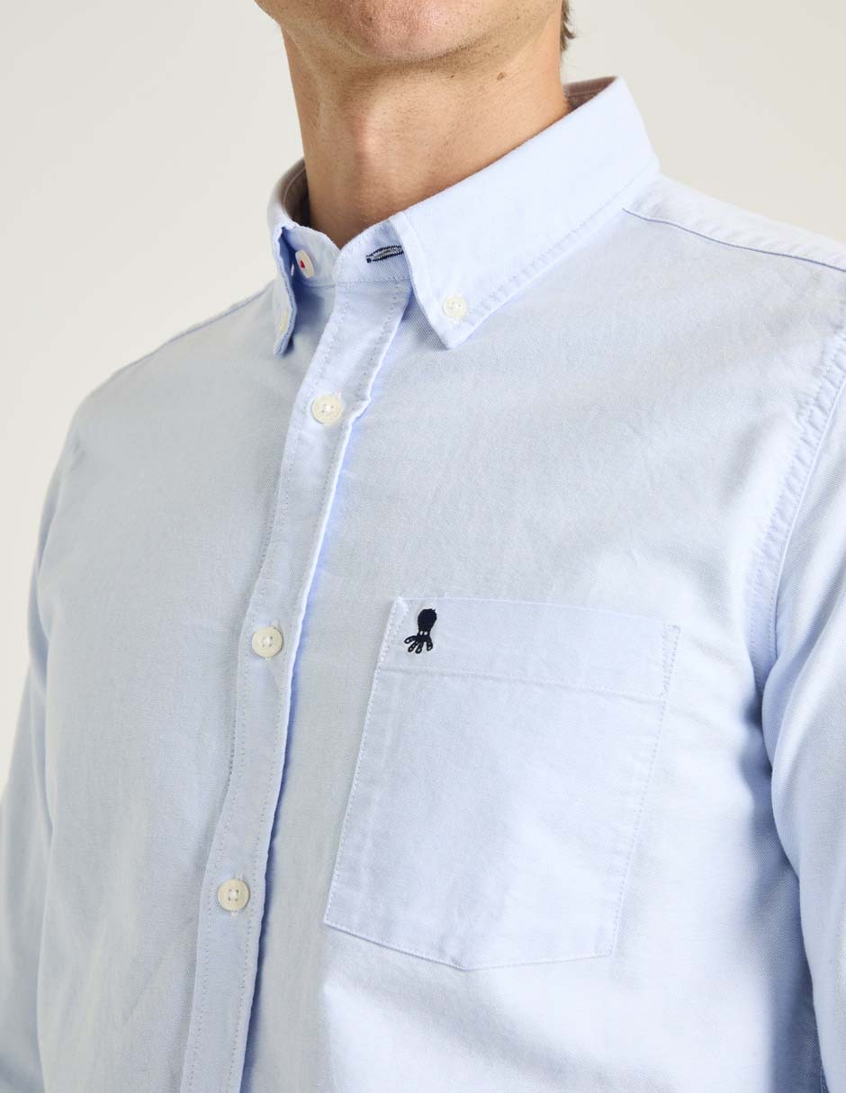 Camisa casual El Pulpo de algodón manga larga para hombre