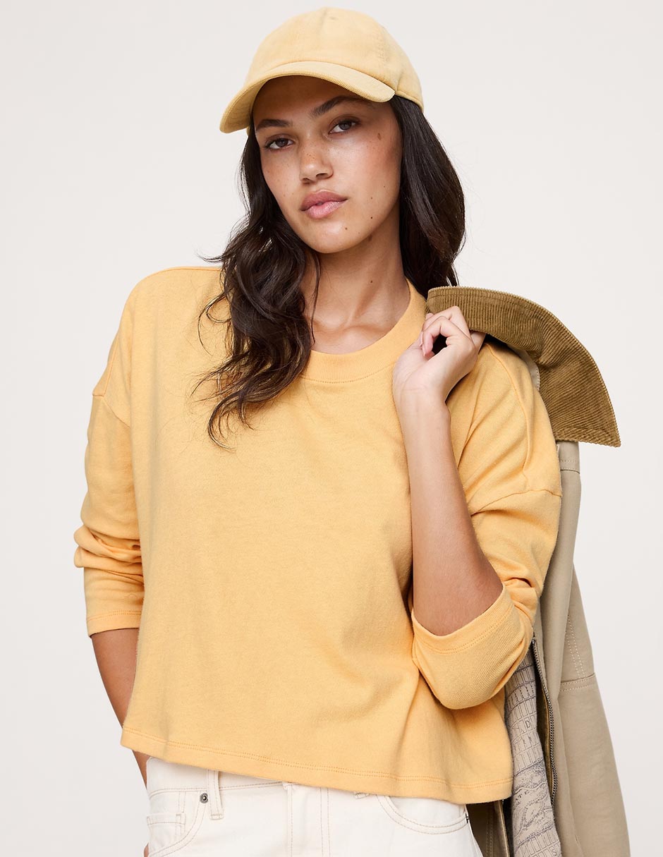 Playera manga larga cuello redondo para mujer