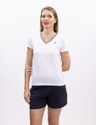 Playera manga corta Nautica cuello v para mujer