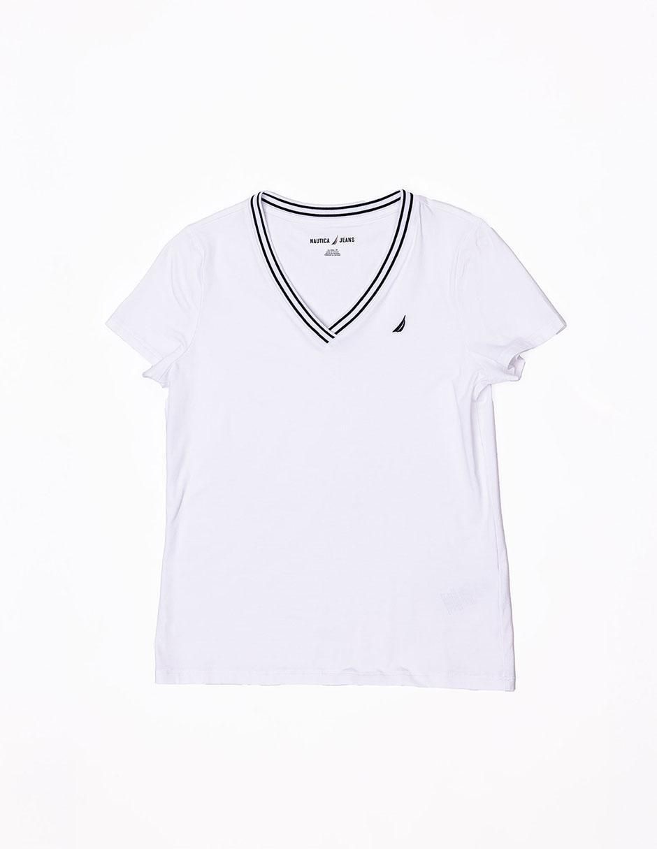 Playera manga corta Nautica cuello v para mujer