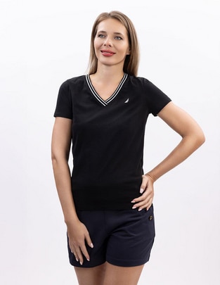 Playera manga corta Nautica cuello v para mujer
