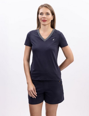 Playera manga corta Nautica cuello v para mujer