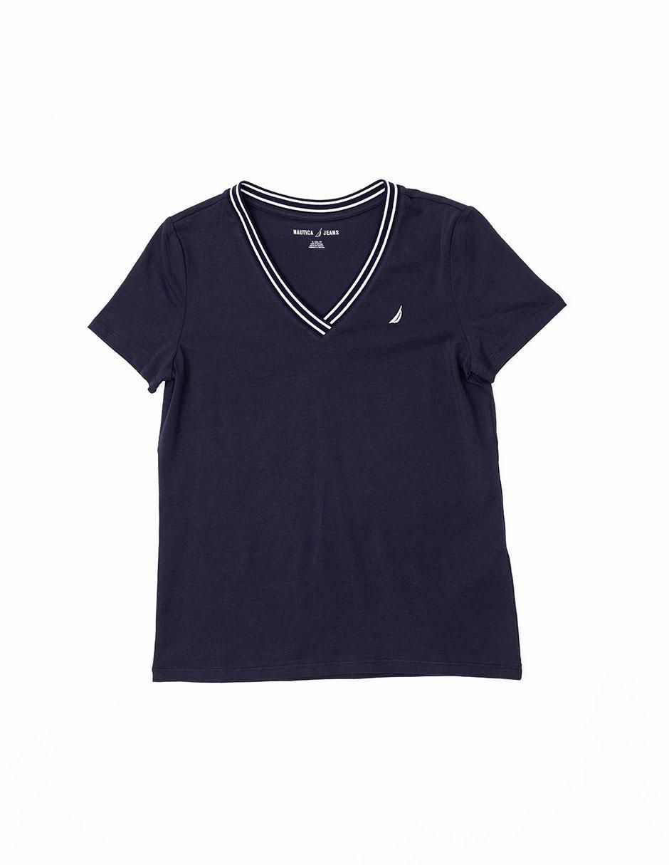Playera manga corta Nautica cuello v para mujer