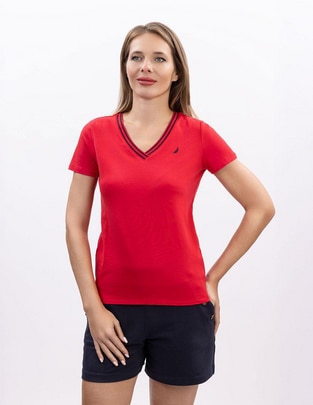 Playera manga corta cuello v para mujer