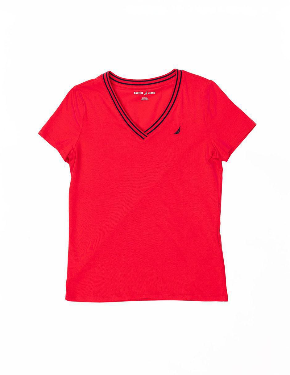 Playera manga corta Nautica cuello v para mujer