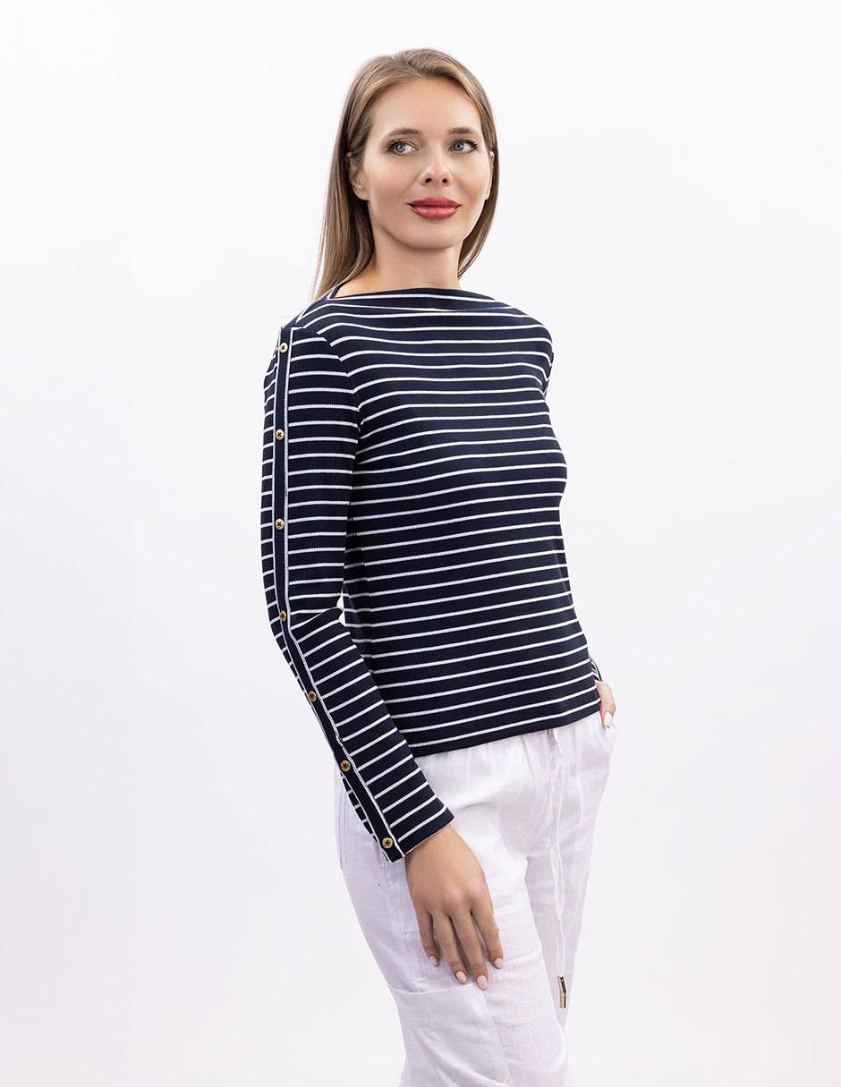 Playera manga larga Nautica cuello ojal para mujer