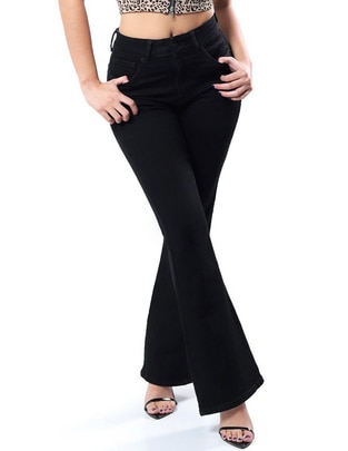 Jeans flare j-kyr-3745-negro para mujer