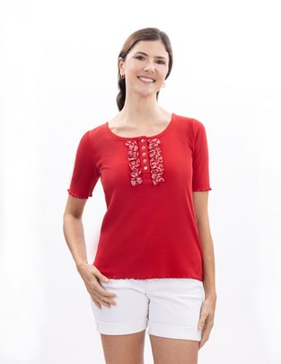 Playera manga al codo cuello redondo para mujer Playera manga al codo cuello redondo para mujer