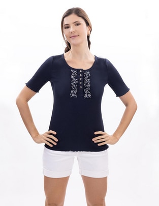 Playera manga al codo cuello redondo para mujer Playera manga al codo cuello redondo para mujer