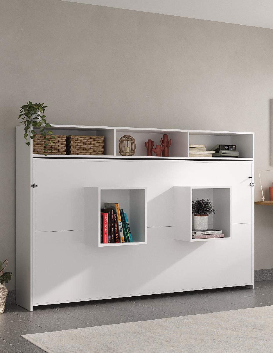 Cama abatible con repisas de MDF individual