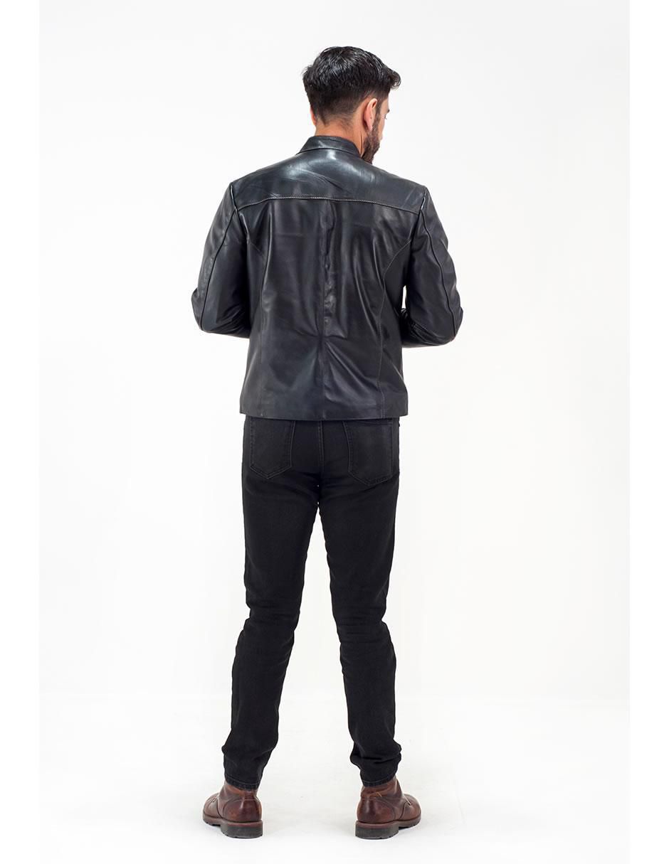 Chamarra casual Angelozano de piel con bolsillos para hombre