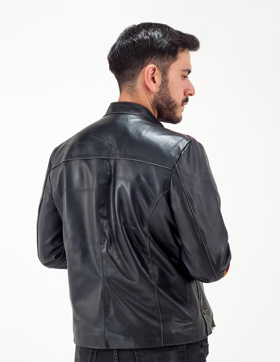 Chamarra casual Angelozano de piel con bolsillos para hombre