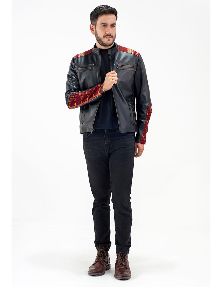 Chamarra casual Angelozano de piel con bolsillos para hombre