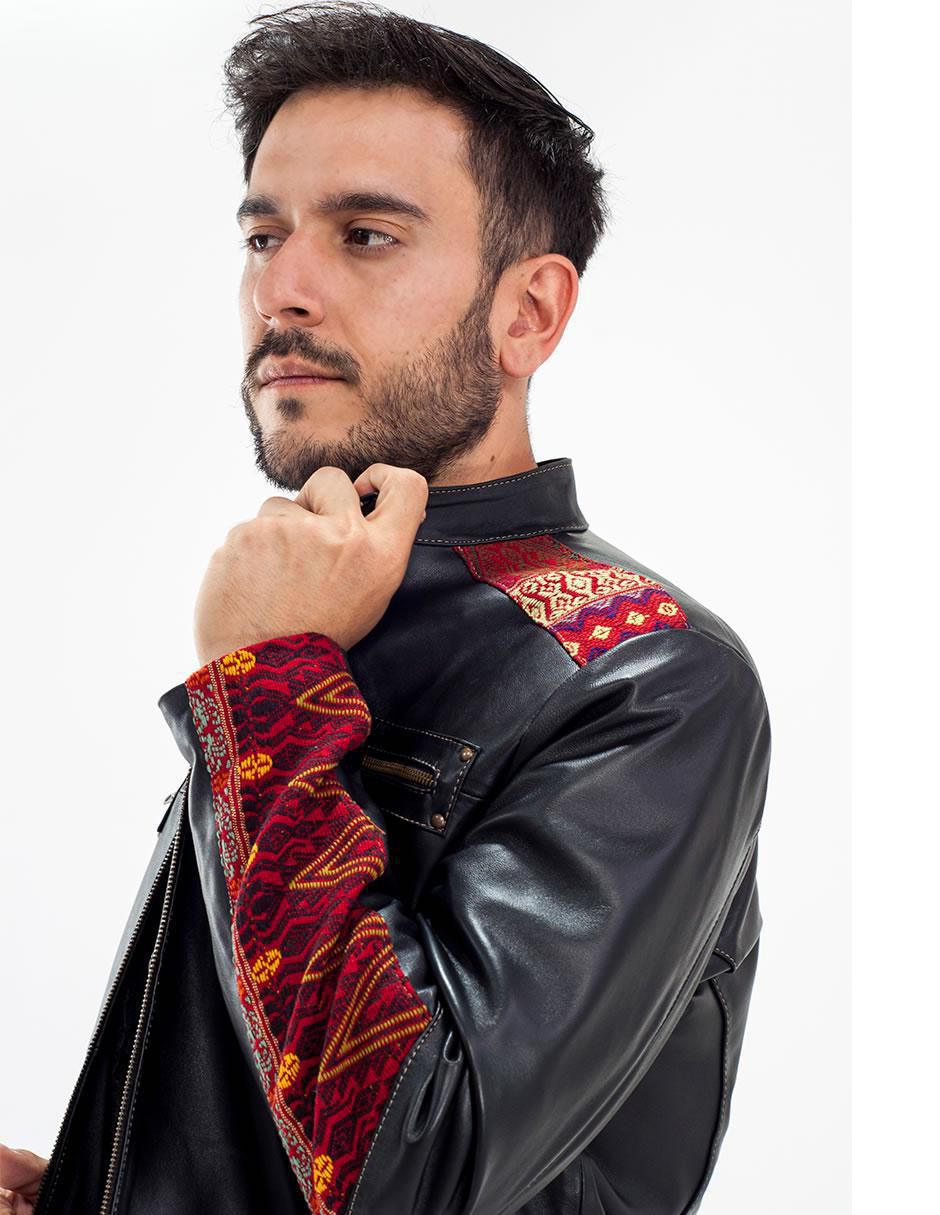 Chamarra casual Angelozano de piel con bolsillos para hombre
