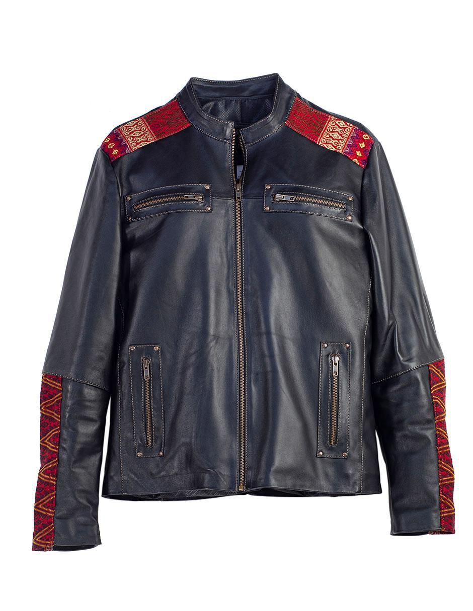 Chamarra casual Angelozano de piel con bolsillos para hombre