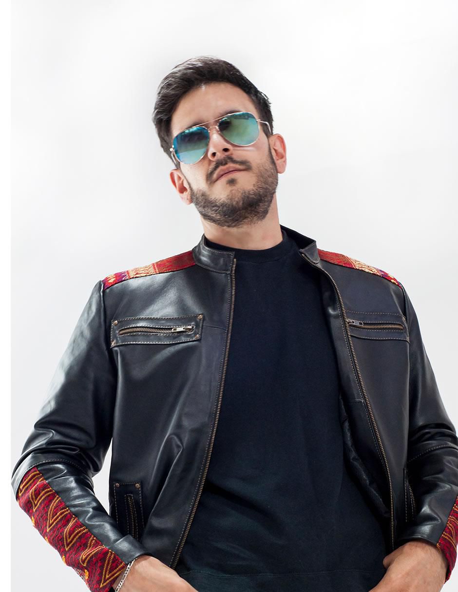 Chamarra casual Angelozano de piel con bolsillos para hombre
