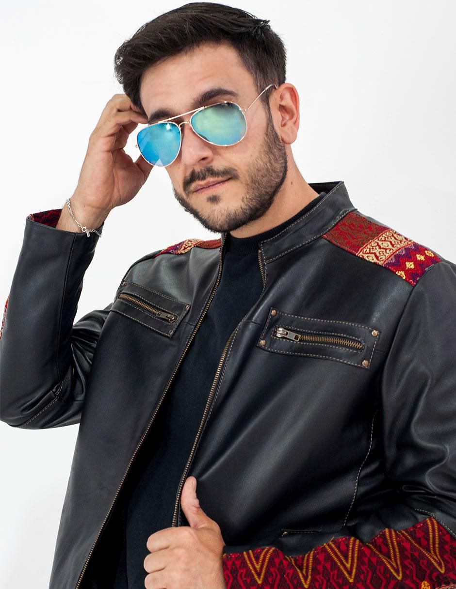 Chamarra casual Angelozano de piel con bolsillos para hombre