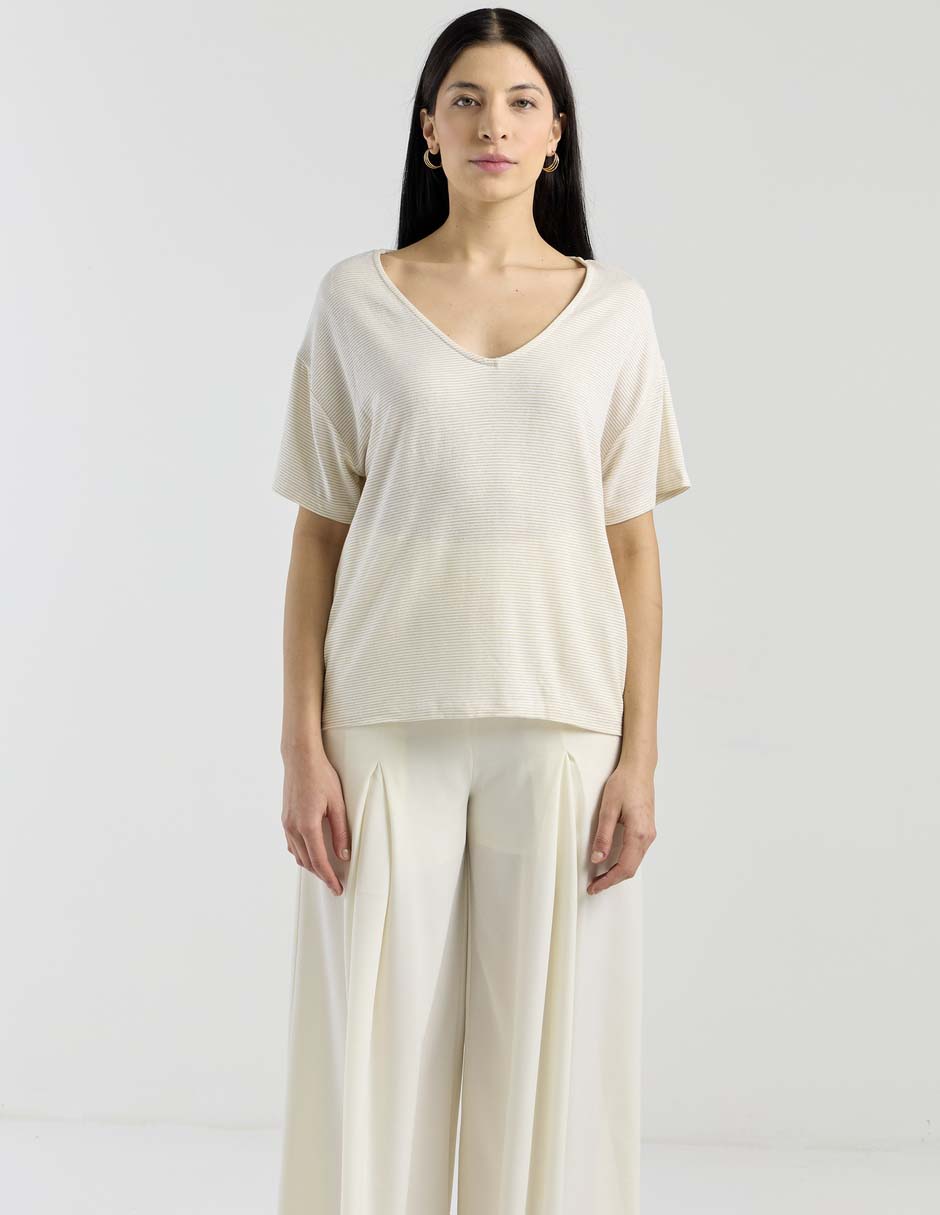 Playera manga corta cuello v mujer
