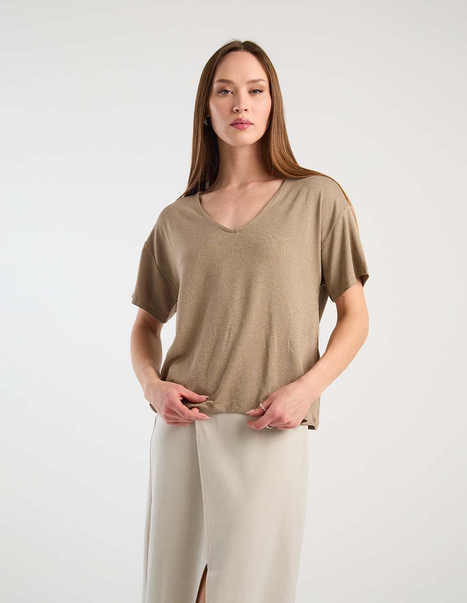 Playera manga corta cuello v para mujer