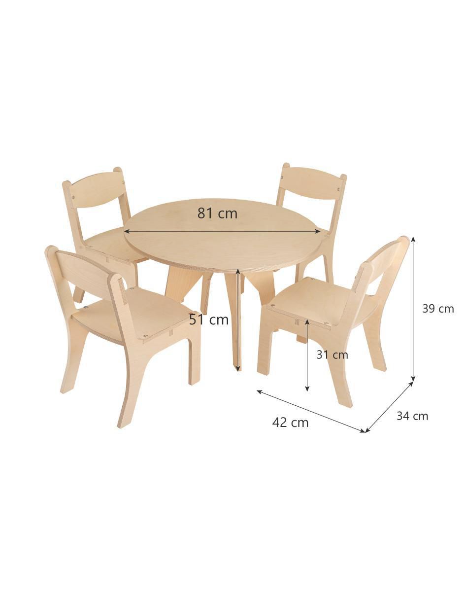Set de mesa infantil mesa circular con 4 sillas de madera abedul "de" materialatt" 5 "piezas" 5